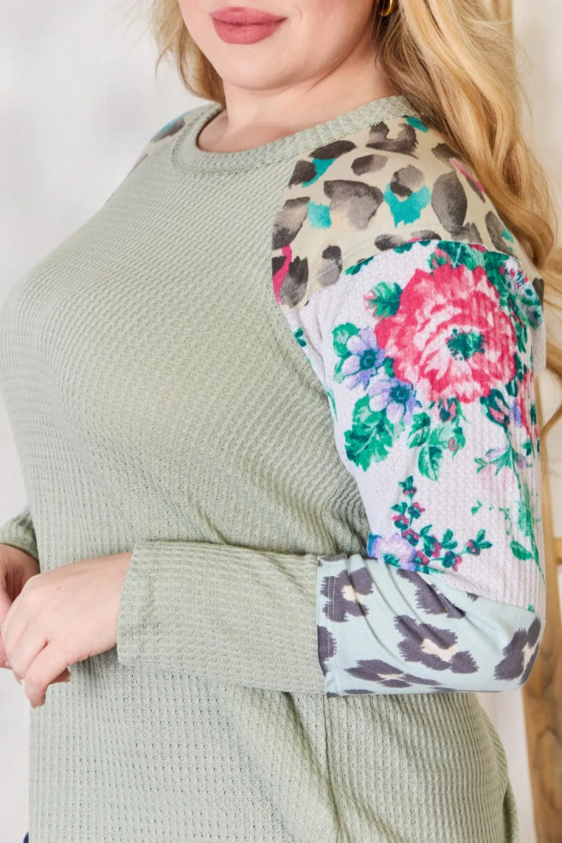 Hailey & Co Full Size Printed Round Neck Blouse for Women - Love Salve